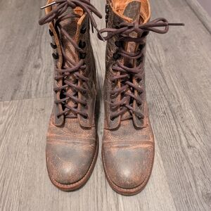Brown Lace-Up Leather Boots